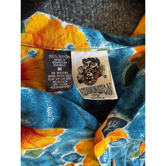 Vintage Hawaiian Print Shirt With Tropical Beach Scene & Palm Trees Button-Up Sh - Picture 9 of 12